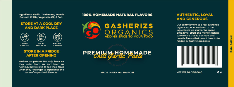 GaSheriz Organics Brand identity, Packaging label stickers,